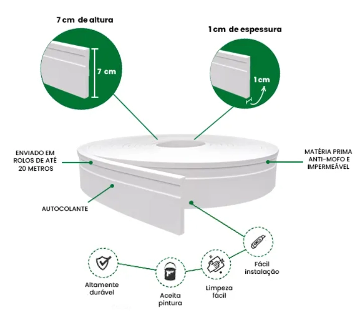 Rodapé Autocolante 07cm de altura - modelo Rp16