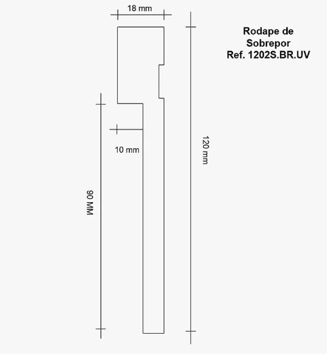 Rodapé de Sobrepor Moldufama 1202S em MDF Ultra 12cm Branco